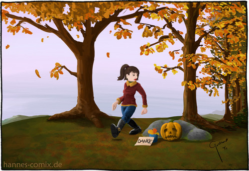 Cartoon: Herbstspaziergang (medium) by Hannes tagged halloween,herbst,herbstspaziergang,herbstwald,kürbis,wald