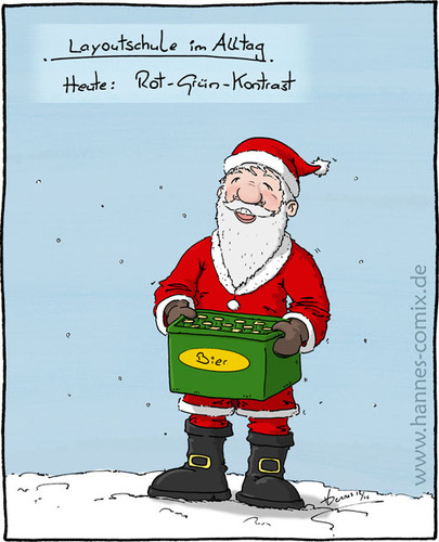 Cartoon: Rot-Grün-Kontrast (medium) by Hannes tagged rotgrünkontrast,weihnachten,xmas,bier,bierkasten,weihnachtsmann,layoutschule,regeln,rot,grün,schnee,winter