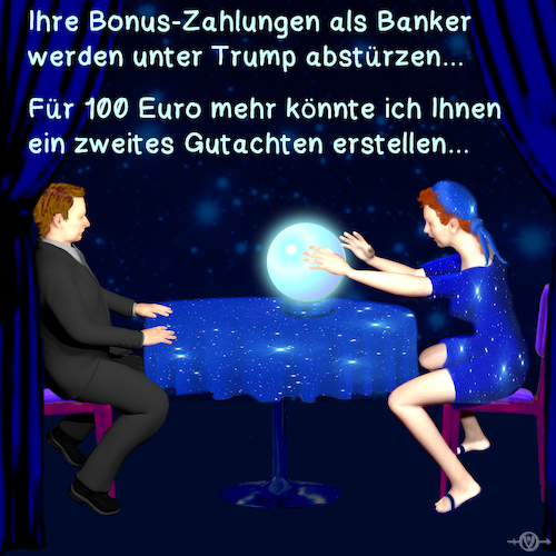 Cartoon: Wahrsager 01 (medium) by PuzzleVisions tagged puzzlevisions,banker,wahrsager,gipsy,fortune,teller,euro,bonus,boni