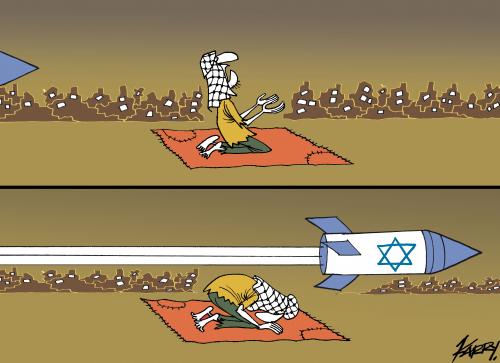 Cartoon: the prayer (medium) by KARRY tagged war,israel,palestina,misil,gaza,palästina,israel,krieg,hamas,zerstörung,tod,sterben,armee,militär,bombe,kriegswaffen,rakete,angriff,opfer,zivilisten,massaker