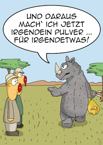 Cartoon: Wie du mir ... (medium) by pierre-cda tagged nashorn,kenia,breitmaulnashornbulle,breitmaulnashorn,aussterben,bedrohte,tierarten,ausgestorben