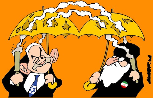 Cartoon: Defense systems (medium) by Amorim tagged israel,iran,airstrikes,israel,iran,airstrikes