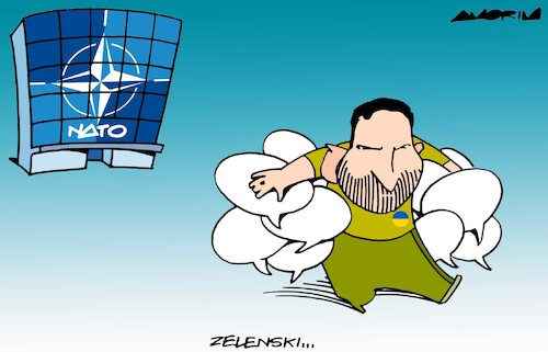Cartoon: NATO support (medium) by Amorim tagged nato,zelenski,ukraine,nato,zelenski,ukraine