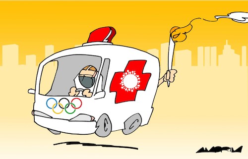 Cartoon: Olympic torch relay (medium) by Amorim tagged tokio2021,olympic,games,covid19