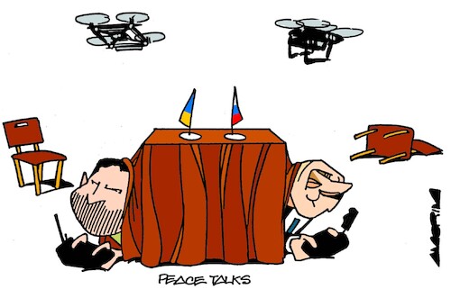 Cartoon: Peace talks (medium) by Amorim tagged drones,zelenski,putin,drones,zelenski,putin