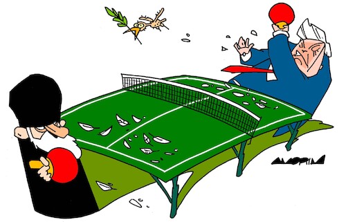 Cartoon: Peace talks (medium) by Amorim tagged trump,iran,straitofhormuz,trump,iran,straitofhormuz