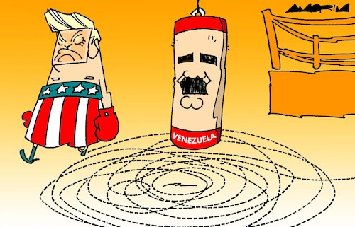 Cartoon: Punching bag (medium) by Amorim tagged trump,nicolasmaduro,venezuela,trump,nicolasmaduro,venezuela