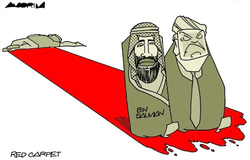 Cartoon: Red carpet (medium) by Amorim tagged trump,mohammedbinsalman,jamalkhashoggi,trump,mohammedbinsalman,jamalkhashoggi