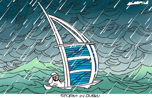 Cartoon: Sailing (medium) by Amorim tagged dubai,cloud,seeding,climate,changes,burj,al,arab,dubai,cloud,seeding,climate,changes,burj,al,arab