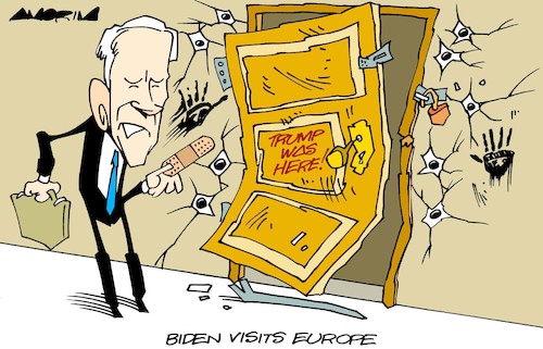 Cartoon: Trump was here (medium) by Amorim tagged biden,trump,europe,biden,trump,europe