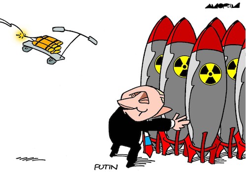 Cartoon: Weapons (medium) by Amorim tagged putin,nuclear,arsenal,scooter,attack