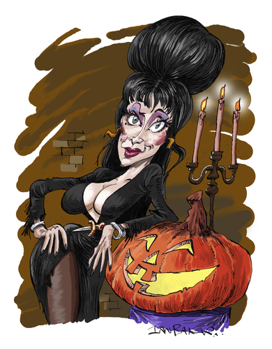 Cartoon: Elvira (medium) by Ian Baker tagged elvira,mistress,dark,horror,sexy,caricature,films,pumpkin