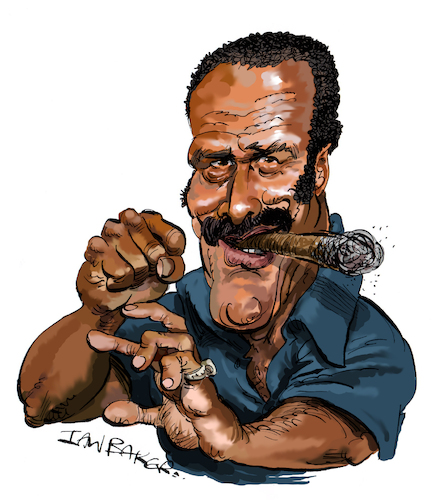 Cartoon: Fred Williamson (medium) by Ian Baker tagged fred,willaimson,cartoon,caricature,actor,1970s,1980s,films,movies,martial,arts,hero,blaxploitation,usa,ian,baker,parody,satire,spoof,illustration,cigar,hammer,football,icon,star