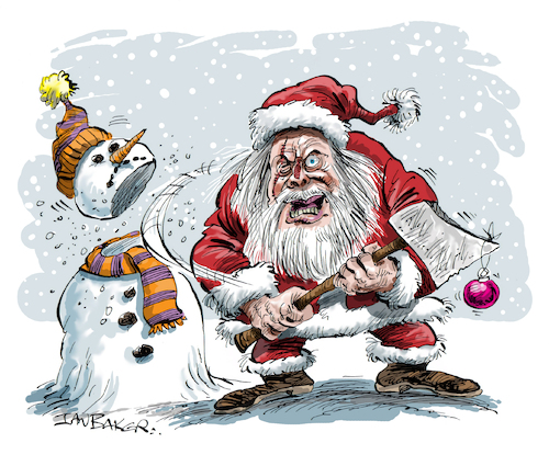 Cartoon: Madman Claus (medium) by Ian Baker tagged santa,claus,paul,ehlers,ian,baker,cartoon,gag,caricature,father,christmas,madman,marz,horror,movie,film,snowman,snow,axe,el