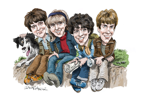 Cartoon: The Famous Five (medium) by Ian Baker tagged the,famous,five,julian,dick,anne,george,timmy,jennifer,thanisch,michele,galagher,gary,russell,toddy,enid,blyton,childrens,books,novels,adventure