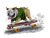 Cartoon: Dog on a skateboard (small) by Ian Baker tagged dog,pug,skateboard,ride,funny,animal,pet,travel,race,ian,baker,cartoon,caricature,parody,satire,gag,wheels,cute