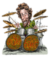 Cartoon: Ginger Baker (small) by Ian Baker tagged ginger,baker,peter,edward,cream,drums,drummer,caricature,sixties,psychadelic,rock,music,eric,clapton,jack,bruce,musician