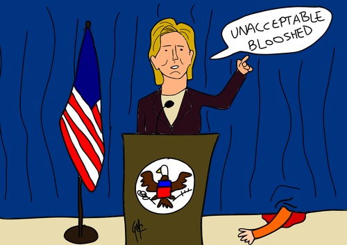 Cartoon: Hypocrisy (medium) by gustavomchagas tagged usa,hillary,clinton,middle,east,north,africa,hypocrisy,protests