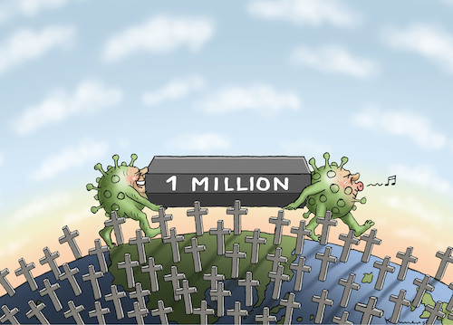 Cartoon: 1 MILLION (medium) by marian kamensky tagged coronavirus,epidemie,gesundheit,panik,stillegung,trump,pandemie,coronavirus,epidemie,gesundheit,panik,stillegung,trump,pandemie