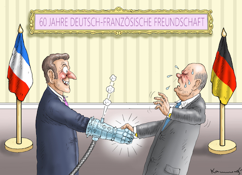 Cartoon: 60 JAHRE DEUTSCH-FRANZÖSISCHE FR (medium) by marian kamensky tagged macron,scholz,60,jahre,deutsch,französische,freundschaft,macron,scholz,60,jahre,deutsch,französische,freundschaft