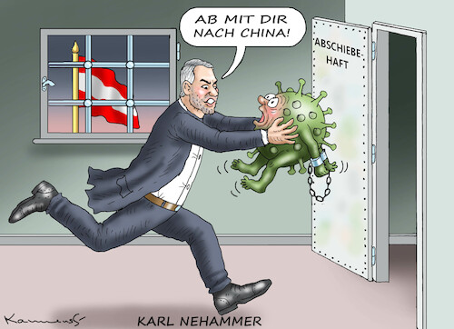 Cartoon: ABSCHIEBEEXPERTE NEHAMMER (medium) by marian kamensky tagged curevac,testzentren,corona,impfung,pandemie,booster,omikron,impfpflicht,curevac,testzentren,corona,impfung,pandemie,booster,omikron,impfpflicht