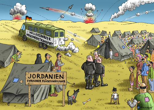 Cartoon: Abschiebefreudige Hellersdorfer (medium) by marian kamensky tagged hellersdorf,neonazis,npd,hitlergruss,rassismus,ausländerunterkunft,abschiebung,jordanien,flüchtlingslager,krieg,in,syrien,hellersdorf,neonazis,npd,hitlergruss,rassismus,ausländerunterkunft,abschiebung,jordanien,flüchtlingslager,krieg,in,syrien