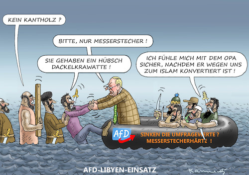 Cartoon: AFD SCHLEPPEREINSATZ IN LIBYEN (medium) by marian kamensky tagged merkel,seehofer,unionskrise,csu,cdu,flüchtlinge,gauland,merz,afd,spahn,akk,immunität,björn,höcke,magnitz,hackerangriff,merkel,seehofer,unionskrise,csu,cdu,flüchtlinge,gauland,merz,afd,spahn,akk,immunität,björn,höcke,magnitz,hackerangriff