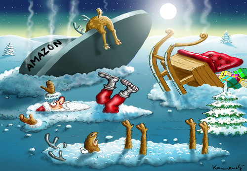 Cartoon: Amazon Santa Crash (medium) by marian kamensky tagged santa,klaus,amazon,geschäftemacherei,weihnachten,santa,klaus,amazon,geschäftemacherei,weihnachten