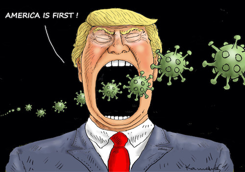 Cartoon: AMERICA IS FIRST ! (medium) by marian kamensky tagged coronavirus,epidemie,gesundheit,panik,stillegung,trump,pandemie,coronavirus,epidemie,gesundheit,panik,stillegung,trump,pandemie