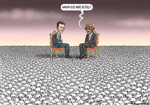 Cartoon: Assad Annan Treffen (medium) by marian kamensky tagged annan,assad,syrien,konflikt,friedensverhandlungen,assad,syrien,konflikt,friedensverhandlungen,annan