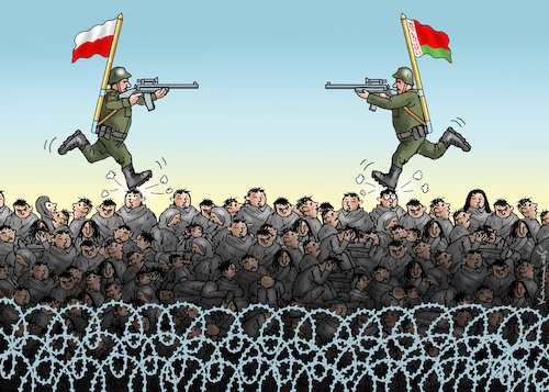Cartoon: BELARUS VERSUS POLEN (medium) by marian kamensky tagged hilfsbereiter,lukaschenko,belarus,flüchtlinge,hilfsbereiter,lukaschenko,belarus,flüchtlinge