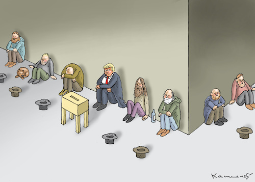 Cartoon: BETTLER TRUMP (medium) by marian kamensky tagged coronavirus,epidemie,gesundheit,panik,stillegung,george,floyd,twittertrump,pandemie,coronavirus,epidemie,gesundheit,panik,stillegung,george,floyd,twittertrump,pandemie