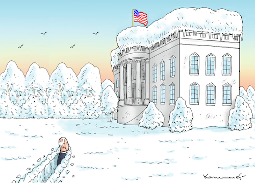 Cartoon: BIDEN GEHT ZUR ARBEIT (medium) by marian kamensky tagged schneesturm,eliot,biden,washington,schneesturm,eliot,biden,washington