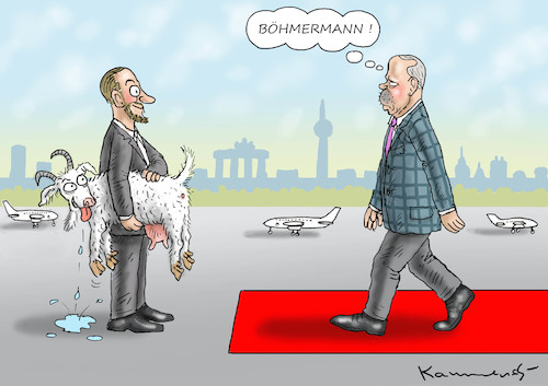 Cartoon: BÖHMERMANN WÜRDIGT ERDOWAHN (medium) by marian kamensky tagged erdogan,besucht,deutschland,böhmermann,erdogan,besucht,deutschland,böhmermann