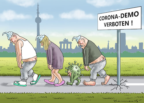 Cartoon: CORONA - DEMO IN BERLIN VERBOTEN (medium) by marian kamensky tagged coronavirus,epidemie,gesundheit,panik,stillegung,george,floyd,twittertrump,pandemie,coronavirus,epidemie,gesundheit,panik,stillegung,george,floyd,twittertrump,pandemie