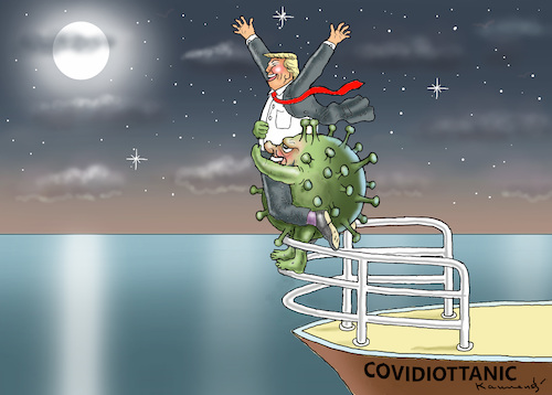 Cartoon: COVIDIOTTANIC (medium) by marian kamensky tagged coronavirus,epidemie,gesundheit,panik,stillegung,trump,pandemie,coronavirus,epidemie,gesundheit,panik,stillegung,trump,pandemie