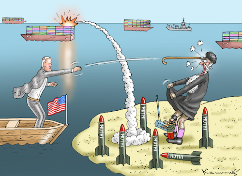 Cartoon: DER ALTE MANN UND DAS ROTE MEER (medium) by marian kamensky tagged greta,thunberg,hamas,israel,gaza,ricarda,lang,huthi,iran,greta,thunberg,hamas,israel,gaza,ricarda,lang,huthi,iran