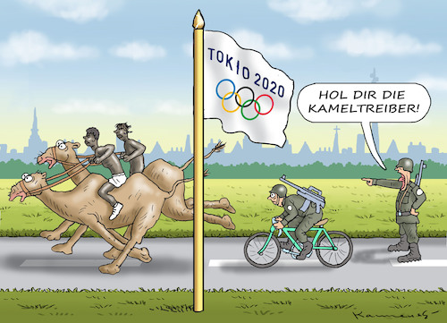 Cartoon: DEUTSCHE KAMELTREIBERJAGT (medium) by marian kamensky tagged olympische,spiele,in,tokio,olympische,spiele,in,tokio