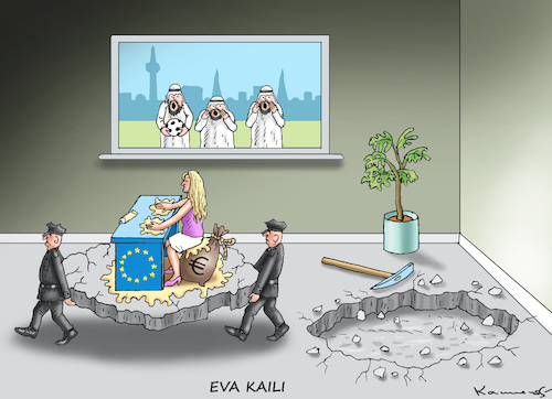 Cartoon: EU-KLEBEAKTIVISTIN EVA KAILI (medium) by marian kamensky tagged eu,klebeaktivistin,eva,kaili,korruption,katar,fussball,wm,eu,klebeaktivistin,eva,kaili,korruption,katar,fussball,wm