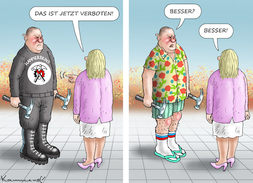 Cartoon: FAESERS HERBSTVERBOTE (medium) by marian kamensky tagged faesers,herbstverbote,hammerskins,faesers,herbstverbote,hammerskins