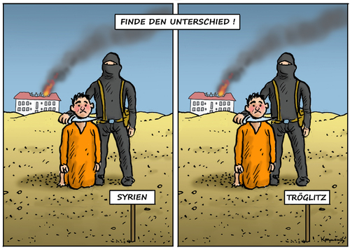 Cartoon: FINDE DEN UNTERSCHIED (medium) by marian kamensky tagged rechtsradikale,is,tröglitz,npd,tröglitz,is,rechtsradikale,npd