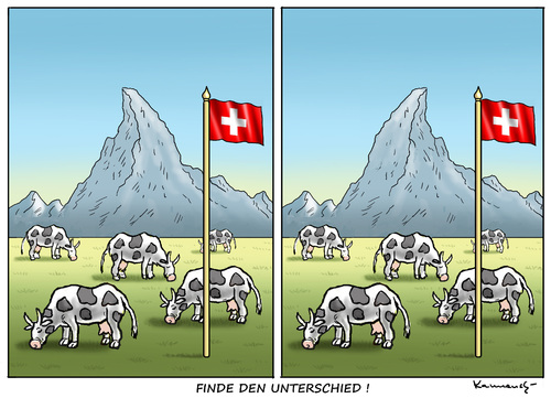 Cartoon: FINDE DEN UNTERSCHIED (medium) by marian kamensky tagged schweiz,rechtspopulismus,wahlen,schweiz,rechtspopulismus,wahlen