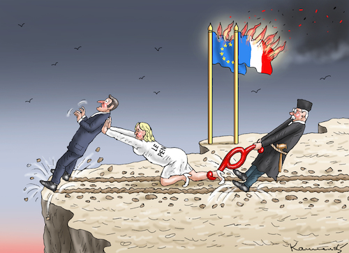 Cartoon: FRANZÖSISCHE TRAGIKOMÖDIE (medium) by marian kamensky tagged wahlen,in,frankreich,le,pen,wahlen,in,frankreich,le,pen