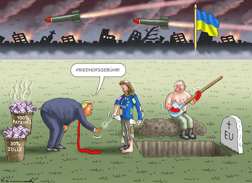Cartoon: FRIEDHOFSGEBÜHR (medium) by marian kamensky tagged musk,trump,zuckerberg,bezos,felon,and,elon,in,panama,zölle,diktator,selenskyj,putin,ukraine,usa,china,handelskrieg,patriot,musk,trump,zuckerberg,bezos,felon,and,elon,in,panama,zölle,diktator,selenskyj,putin,ukraine,usa,china,handelskrieg,patriot