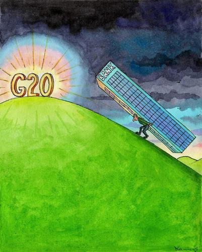 Cartoon: G20 (medium) by marian kamensky tagged humor,bank,banken,finanzen,geld,finanzkrise,wirtschaftkrise,pleite,bankrott,g20,gipfel