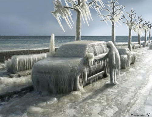 Cartoon: Gefriertruhewinter (medium) by marian kamensky tagged extrem,winter,coldness,sibirian,weather,winter,kalt,kälte,frost,auto,erfrieren,frieren,wetter,klimawandel