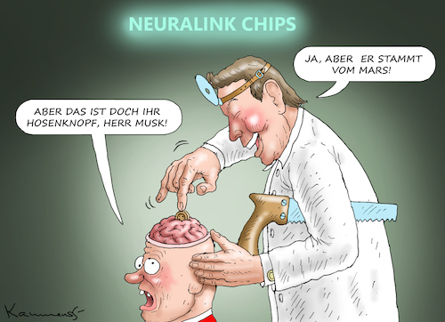 Cartoon: GEHIRNFUMMLER MUSK (medium) by marian kamensky tagged gehirnfummler,musk,neuralink,chips,gehirnfummler,musk,neuralink,chips