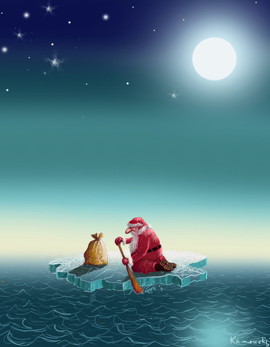 Cartoon: Global Warming Santa (medium) by marian kamensky tagged humor,weihnachten,weihnachtsmann,winter,nordpol,reise,anreise