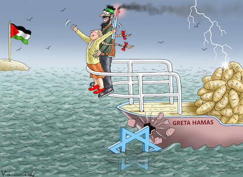 Cartoon: GRETA HAMAS (medium) by marian kamensky tagged greta,thunberg,hamas,gaza,greta,thunberg,hamas,gaza