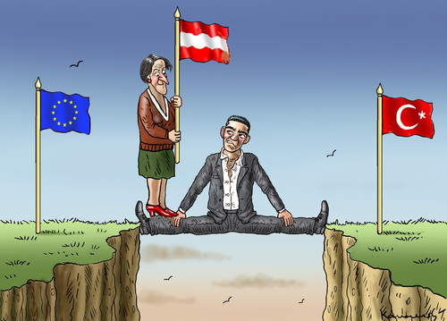 Cartoon: GROSSE FREUNDE (medium) by marian kamensky tagged flüchtlingspolitik,griechenland,eu,österreich,deutschland,türkei,flüchtlingspolitik,griechenland,eu,österreich,deutschland,türkei